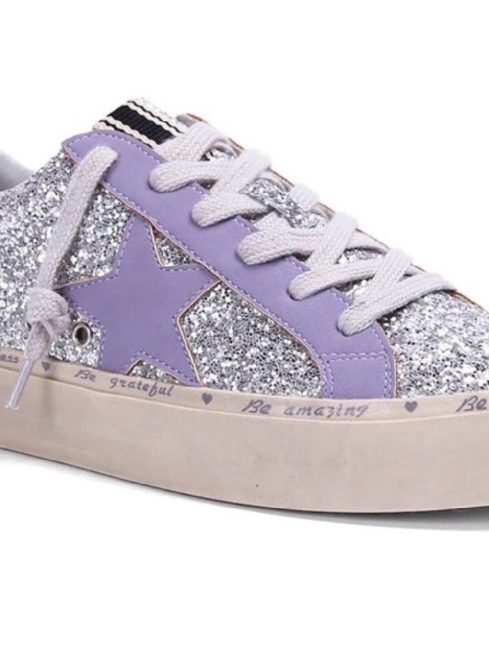 ShuShop Silver Glitter Sneakers with Lavender Star